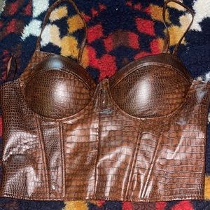 Brown, leather crop top with straps